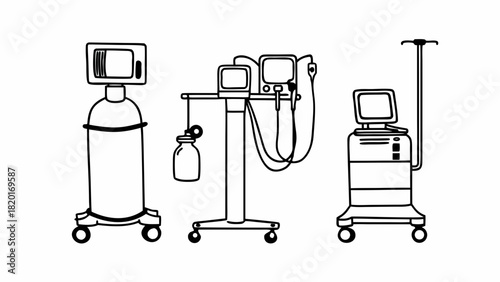 Anesthesia machine vector icons set medical equipment scalable illustration art