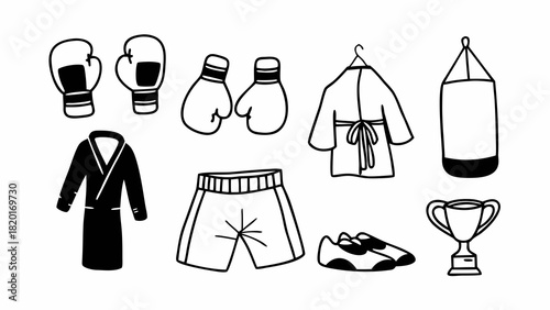 Doodle set of 10 boxing items vector illustration scalable icon graphic design