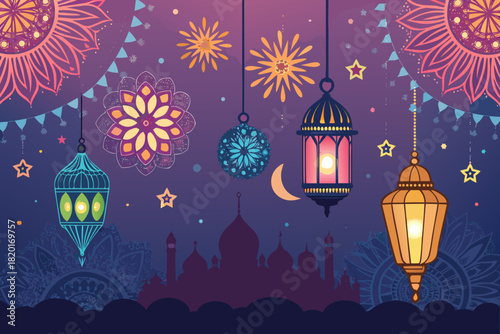 Showcasing Bold Ramadan Themed With Lanterns And Crisp Professional Photo
