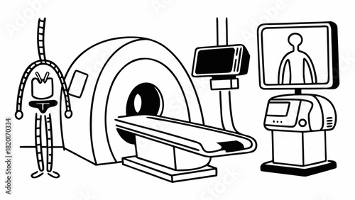 Doodle style futuristic medical machines set ai generated vector illustration scalable icons