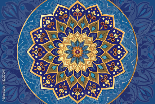 Dynamic Islamic Mandala Rosette Bold Royal Colors Creative Visual