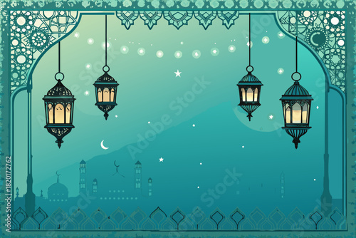 Showcasing Decorative Lantern Border With Gradient Tur Crisp Professional Photo