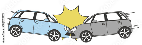 車同士の衝突事故のイラスト（横向き）