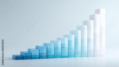 3D bar graph in pastel blue showing business growth over time.
