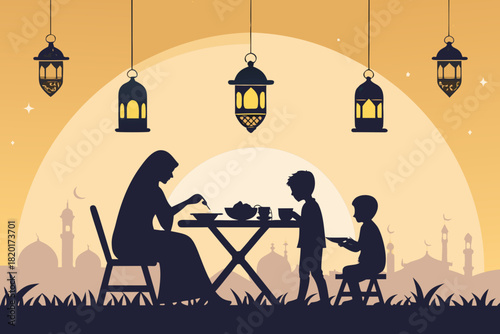 Depicting Silhouette Family Breaking Fast Under Crisp Professional Photo