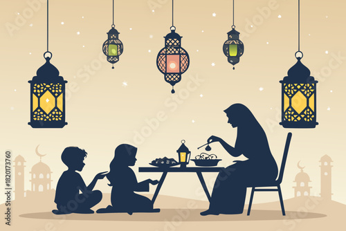 Depicting Silhouette Family Breaking Fast Under Dynamic Creative Visual