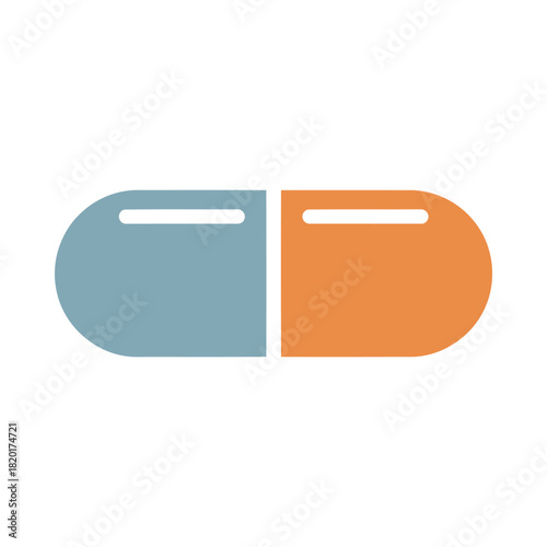 Medical capsule icon in blue and orange, health and wellness symbol