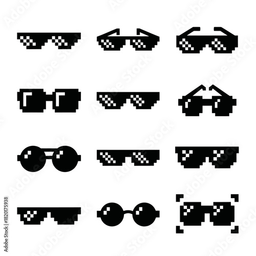 Pixel Sunglasses Meme Style Icon Set