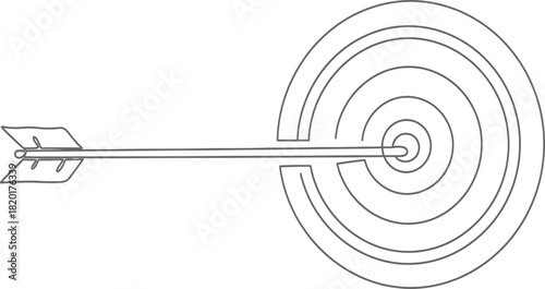 🎯 Black and white archery target with an arrow hitting the bullseye, symbolizing business success and the achievement of a central goal with accuracy