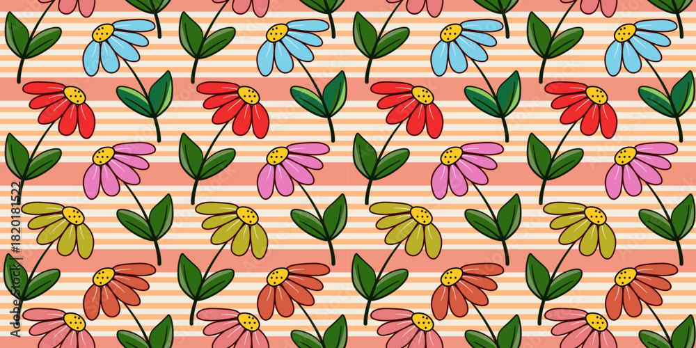 Fototapeta premium Seamless floral pattern with leaves and flowers for decorative wallpaper design