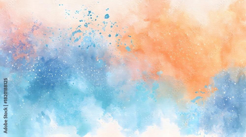 Obraz premium Vibrant blend of blue and orange watercolor washes creates an abstract textured background