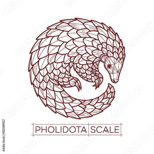 Detailed illustration of a pangolin with overlapping scales and text.