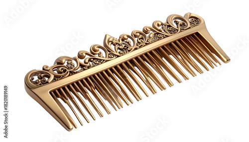 Ornate golden comb with intricate floral design against a black background