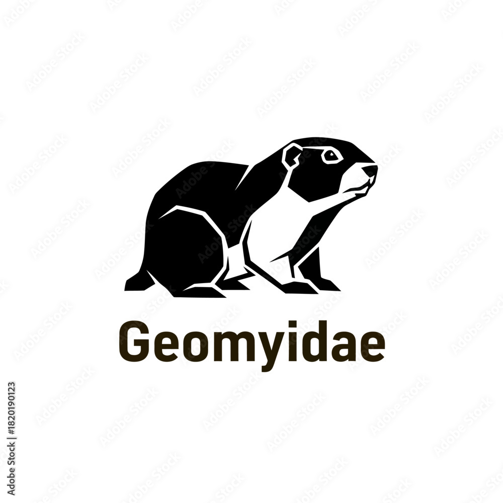 Fototapeta premium Geomyidae rodent illustration in black and white.