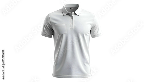 Front view of a white short-sleeved polo shirt, isolated on a black background