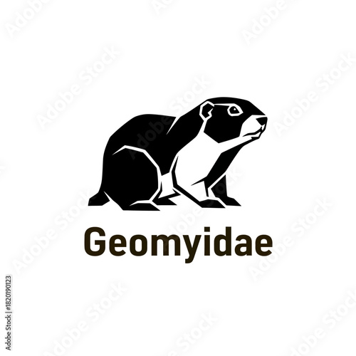 Geomyidae rodent illustration in black and white.