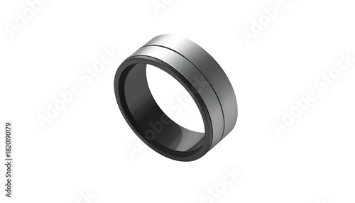 Silver ring with a dark interior, angled against a black background