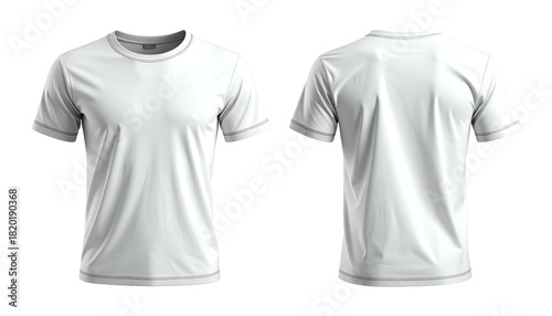 Front & back view of a plain white, crew neck t-shirt. Stitched detail visible