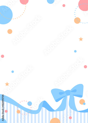 リボンのデコレーションフレーム、円形オブジェクト、ポップなデザイン、縦向き