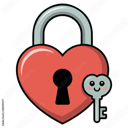 Heart-shaped lock and key represent love and security