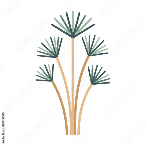 Minimalist illustration of a stylized papyrus plant with fan-shaped leaves