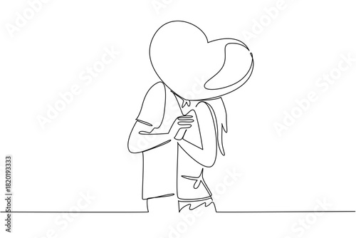 One line drawing of a couple kissing behind a heart represents National Loving Day, celebrating connection, equality, and tenderness through an expressive minimalist relationship concept artwork
