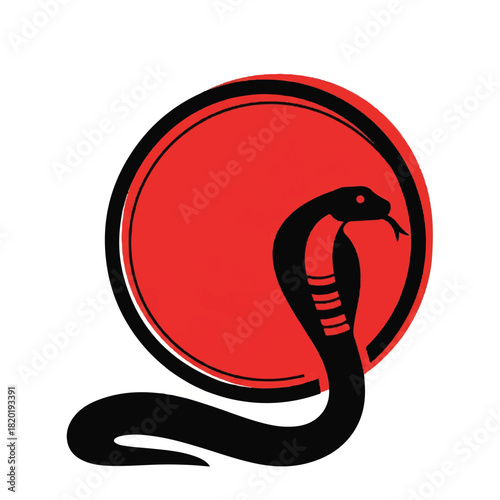 Serpentine Silhouette Black Cobra Against Vibrant Red Sun Circle