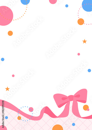 リボンのデコレーションフレーム、円形オブジェクト、ポップなデザイン、縦向き