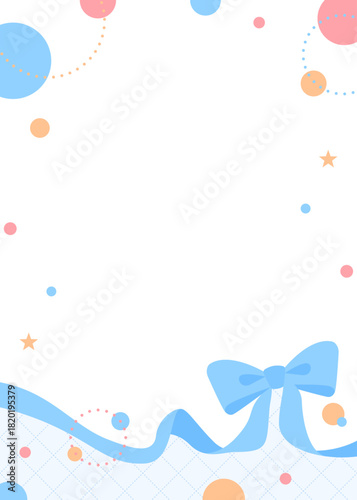 リボンのデコレーションフレーム、円形オブジェクト、ポップなデザイン、縦向き