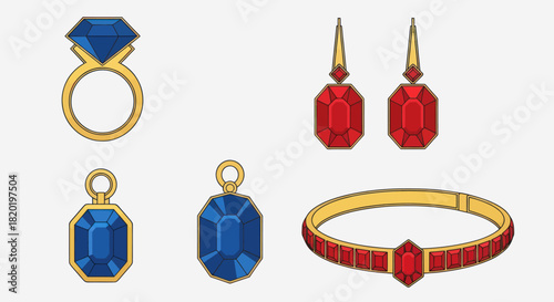 Collection of gemstone jewelry with gold setting