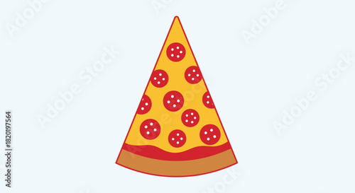 A slice of pepperoni pizza on a light blue background.