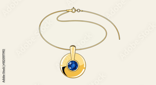 Elegant gold necklace with a deep blue sapphire pendant.
