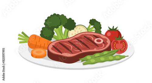 Grilled steak with fresh vegetables on a plate