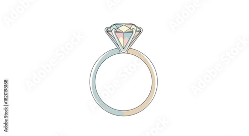 Elegant Diamond Engagement Ring with Colorful Sparkle Illustration