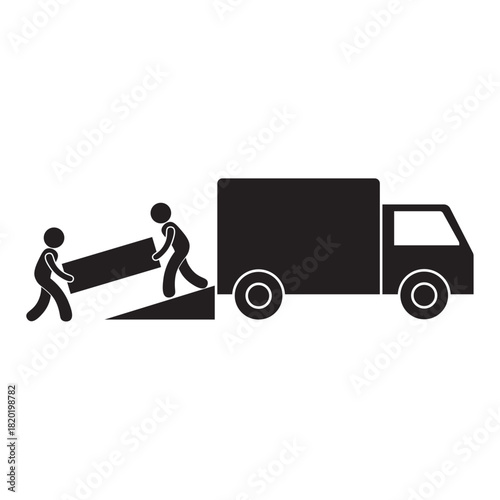 flat icon vector of people loading and unloading a truck