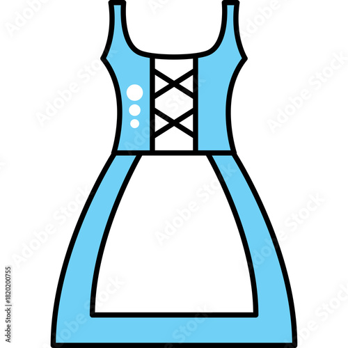 Traditional Light Blue Dirndl Dress With White Apron And Black Lacing Detail On A Transparent Background