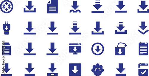 Download icons set data upload and file transfer symbols vector illustration