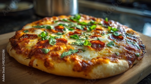 Wallpaper Mural Freshly baked pizza with melted cheese and golden crust served hot on rustic wooden table, featuring fresh ingredients, aromatic herbs, and warm homemade food ambiance Torontodigital.ca