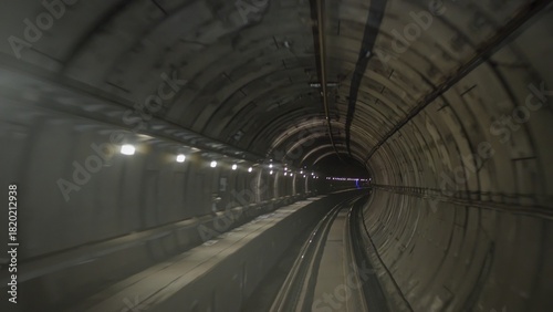 Inside a Dark Subway Tunnel with Bright Lights
