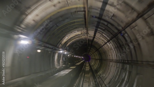 Inside View of a Dark Subway Tunnel with Lights
