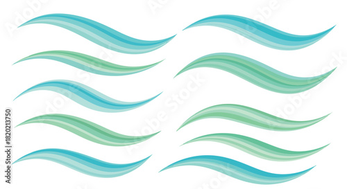 Flowing wave shapes in teal and green with transparent background
