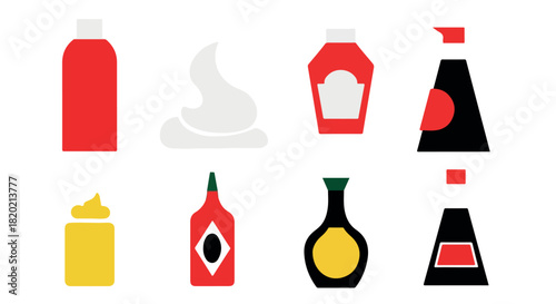 Condiment bottles and sauces collection with transparent background