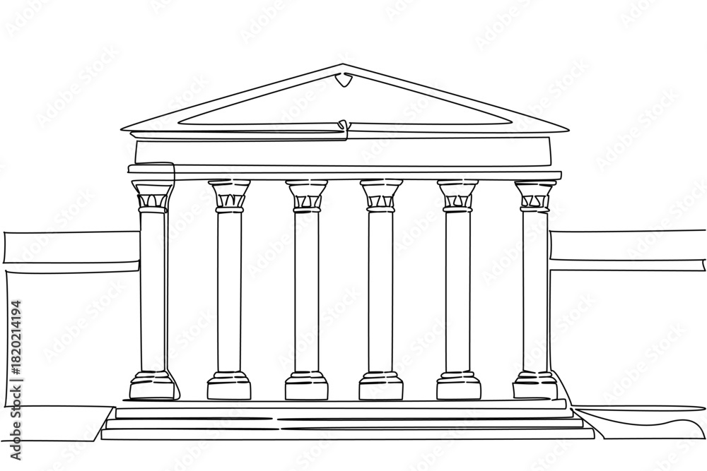 Fototapeta premium Single line drawing of a parliament building with columns, an international event concept for the Democracy Day, reflecting rule of law, institutions, oversight, accountability.