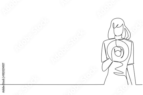 Single line drawing of a woman holding a vote emblem, an international event concept for the International Day of Democracy, celebrating representation, equality, and inclusive political participation