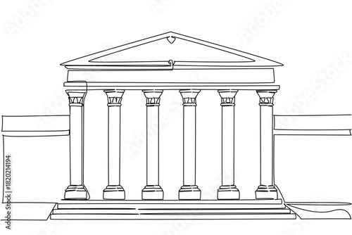 Single line drawing of a parliament building with columns, an international event concept for the Democracy Day, reflecting rule of law, institutions, oversight, accountability.​