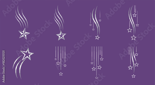 Shining stars and trails on purple background