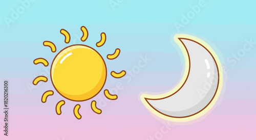 Cartoon Sun and Moon Illustration - Celestial Duo.