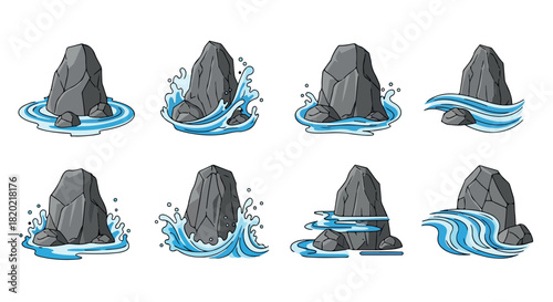 Rocky islands in ocean waves with transparent background