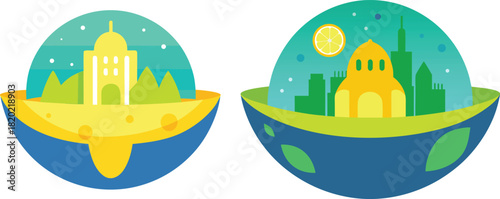 Mini Underwater Alien City Inside a Lemon – Surreal Sci-Fi Aquatic World, Tiny Futuristic Architecture, Submerged Citrus Landscape, Creative Micro Fantasy Concept Art