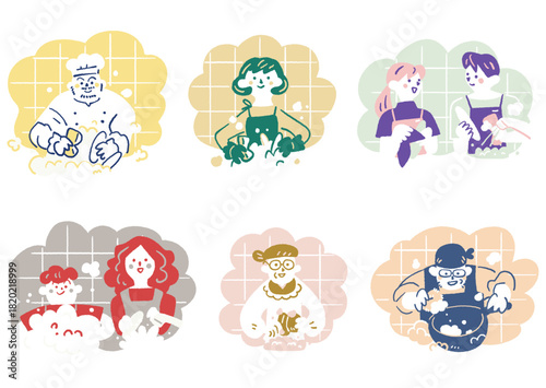 食後の後片付けも大事な家事　食器洗いを楽しむ多世代の人々　クッキングを楽しむ人々シリーズ
